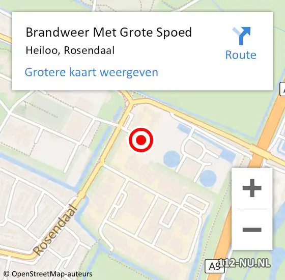 Locatie op kaart van de 112 melding: Brandweer Met Grote Spoed Naar Heiloo, Rosendaal op 14 september 2015 16:10