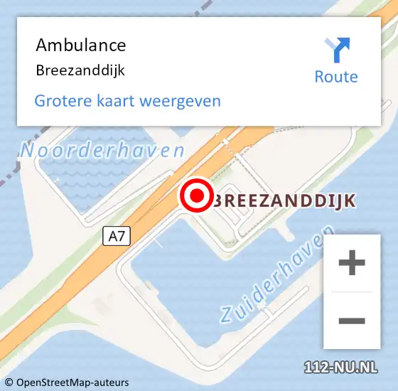 Locatie op kaart van de 112 melding: Ambulance Breezanddijk op 14 september 2015 16:34