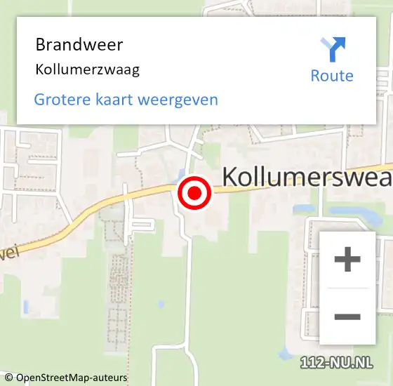 Locatie op kaart van de 112 melding: Brandweer Kollumerzwaag op 14 september 2015 16:42