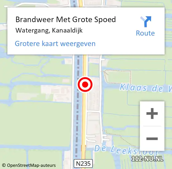 Locatie op kaart van de 112 melding: Brandweer Met Grote Spoed Naar Watergang, Kanaaldijk op 14 september 2015 17:06