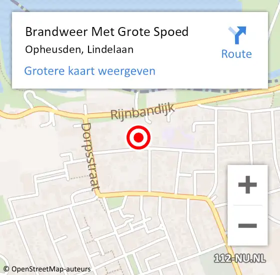 Locatie op kaart van de 112 melding: Brandweer Met Grote Spoed Naar Opheusden, Lindelaan op 14 september 2015 17:17