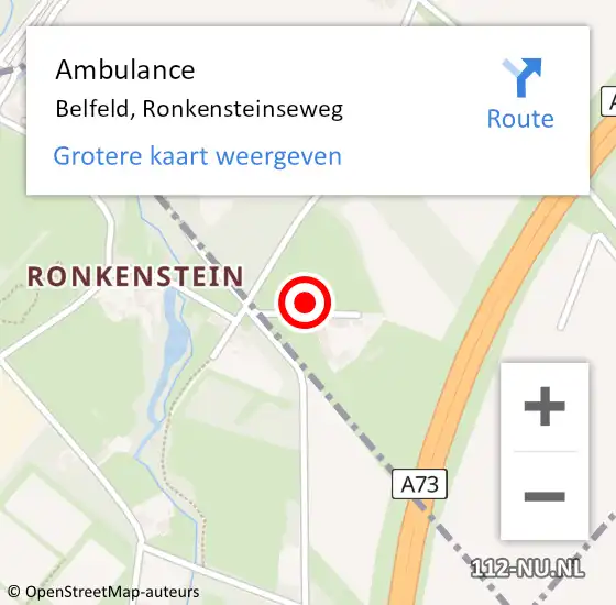 Locatie op kaart van de 112 melding: Ambulance Belfeld, Ronkensteinseweg op 14 september 2015 21:59