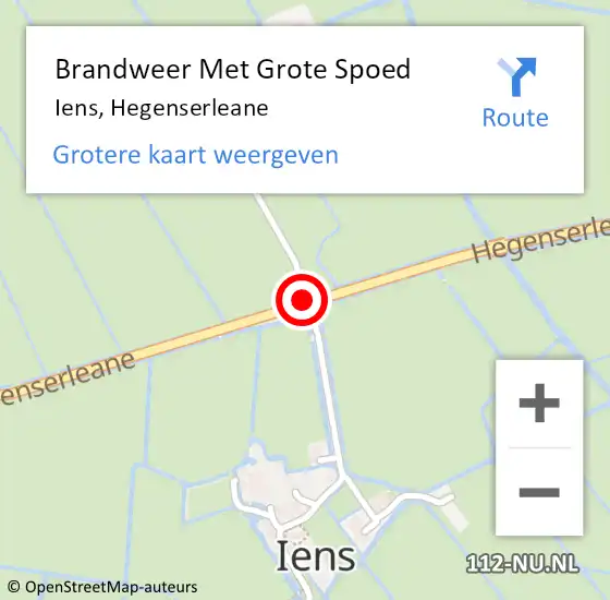 Locatie op kaart van de 112 melding: Brandweer Met Grote Spoed Naar Iens, Hegenserleane op 15 september 2015 08:16