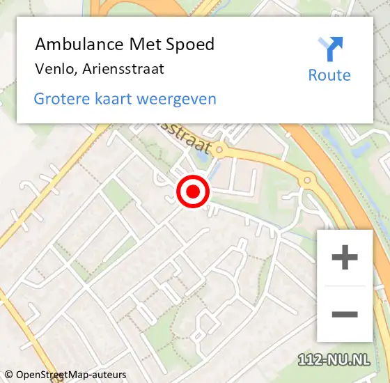 Locatie op kaart van de 112 melding: Ambulance Met Spoed Naar Venlo, Ariensstraat op 15 september 2015 08:29