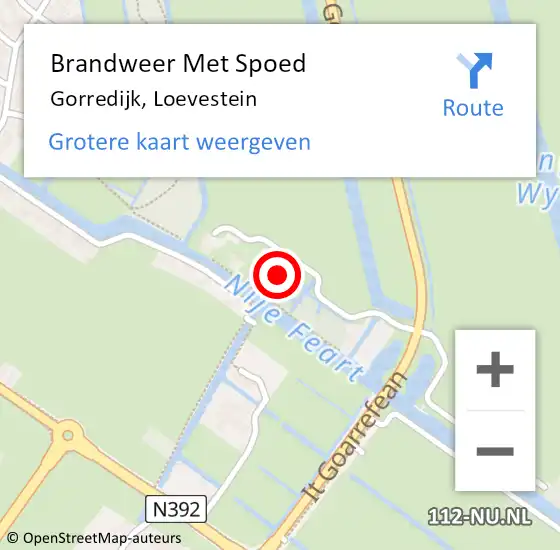 Locatie op kaart van de 112 melding: Brandweer Met Spoed Naar Gorredijk, Loevestein op 15 september 2015 08:52