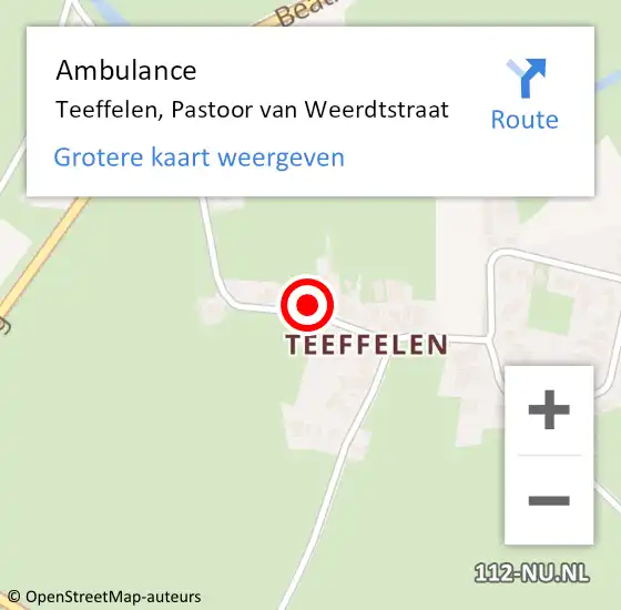 Locatie op kaart van de 112 melding: Ambulance Teeffelen, Pastoor van Weerdtstraat op 20 november 2013 15:12