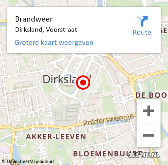 Locatie op kaart van de 112 melding: Brandweer Dirksland, Voorstraat op 15 september 2015 20:02