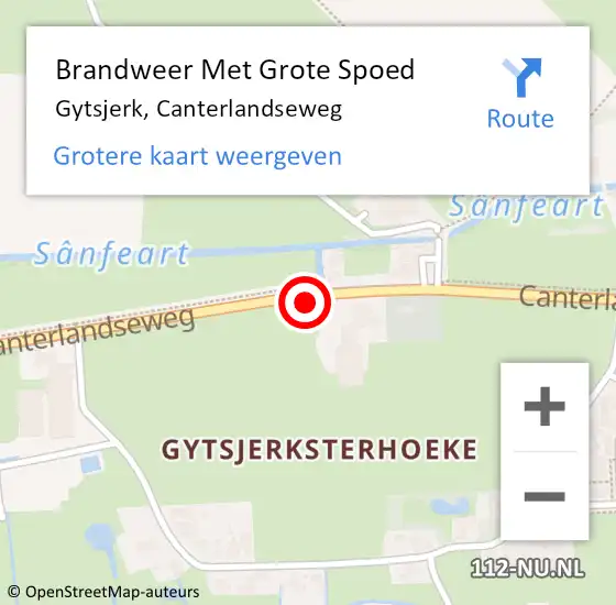 Locatie op kaart van de 112 melding: Brandweer Met Grote Spoed Naar Gytsjerk, Canterlandseweg op 15 september 2015 21:00