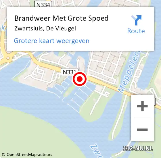 Locatie op kaart van de 112 melding: Brandweer Met Grote Spoed Naar Zwartsluis, De Vleugel op 20 november 2013 15:50