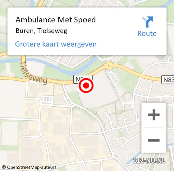 Locatie op kaart van de 112 melding: Ambulance Met Spoed Naar Buren, Tielseweg op 20 november 2013 15:51