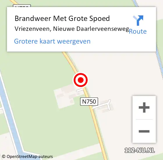 Locatie op kaart van de 112 melding: Brandweer Met Grote Spoed Naar Vriezenveen, Nieuwe Daarlerveenseweg op 16 september 2015 03:52