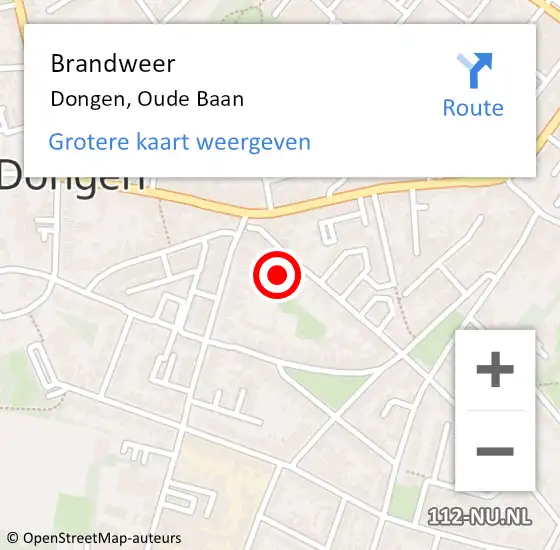 Locatie op kaart van de 112 melding: Brandweer Dongen, Oude Baan op 16 september 2015 08:50