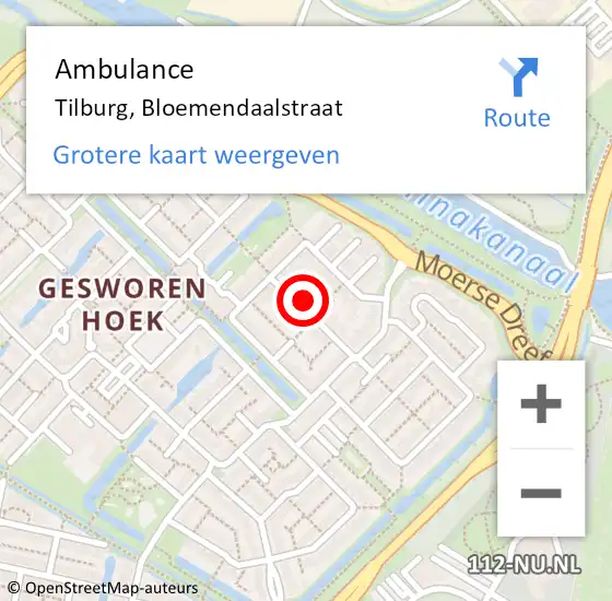 Locatie op kaart van de 112 melding: Ambulance Tilburg, Bloemendaalstraat op 16 september 2015 09:18