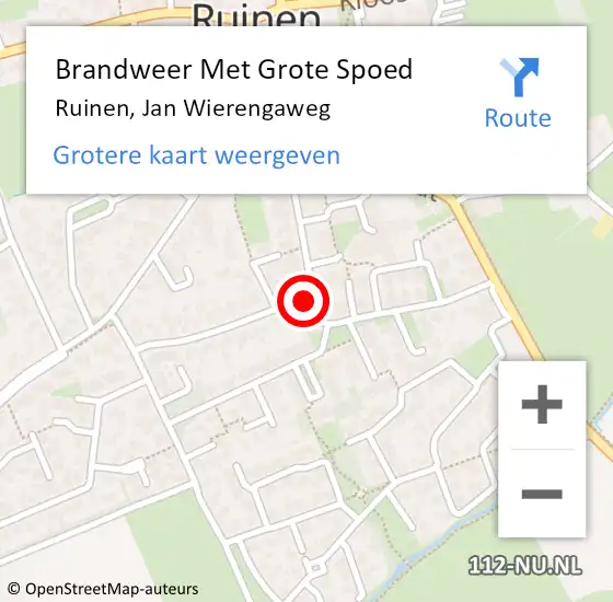 Locatie op kaart van de 112 melding: Brandweer Met Grote Spoed Naar Ruinen, Jan Wierengaweg op 16 september 2015 09:20