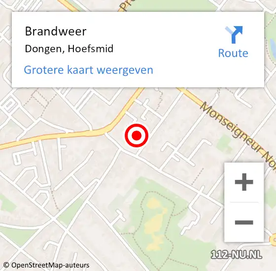 Locatie op kaart van de 112 melding: Brandweer Dongen, Hoefsmid op 16 september 2015 09:49