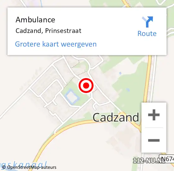 Locatie op kaart van de 112 melding: Ambulance Cadzand, Prinsestraat op 16 september 2015 09:49