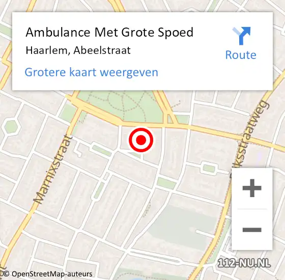 Locatie op kaart van de 112 melding: Ambulance Met Grote Spoed Naar Haarlem, Abeelstraat op 16 september 2015 09:55