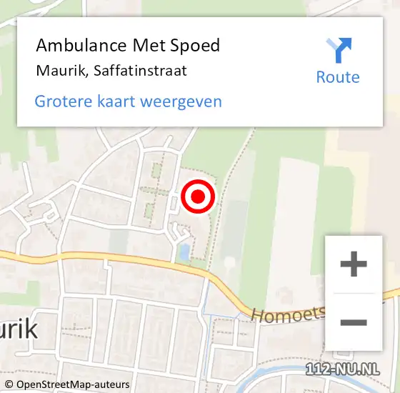 Locatie op kaart van de 112 melding: Ambulance Met Spoed Naar Maurik, Saffatinstraat op 16 september 2015 10:27