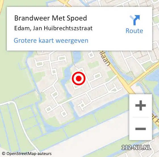 Locatie op kaart van de 112 melding: Brandweer Met Spoed Naar Edam, Jan Huibrechtszstraat op 16 september 2015 10:29