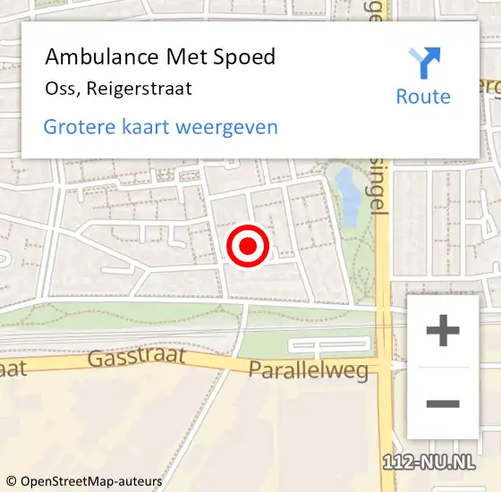 Locatie op kaart van de 112 melding: Ambulance Met Spoed Naar Oss, Reigerstraat op 16 september 2015 11:06