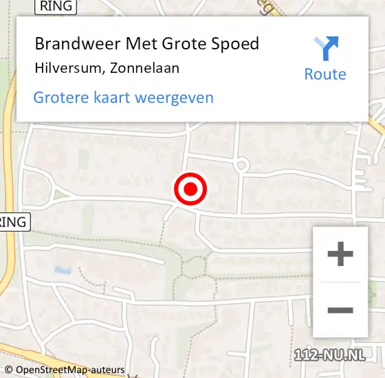 Locatie op kaart van de 112 melding: Brandweer Met Grote Spoed Naar Hilversum, Zonnelaan op 16 september 2015 12:16