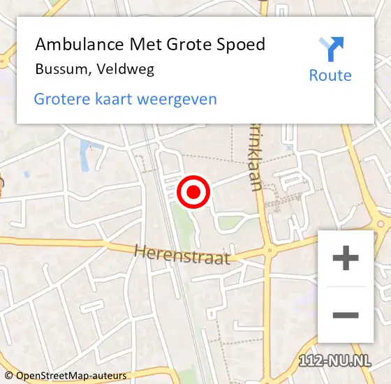 Locatie op kaart van de 112 melding: Ambulance Met Grote Spoed Naar Bussum, Veldweg op 20 november 2013 17:13