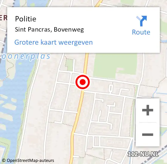 Locatie op kaart van de 112 melding: Politie Sint Pancras, Bovenweg op 16 september 2015 16:12