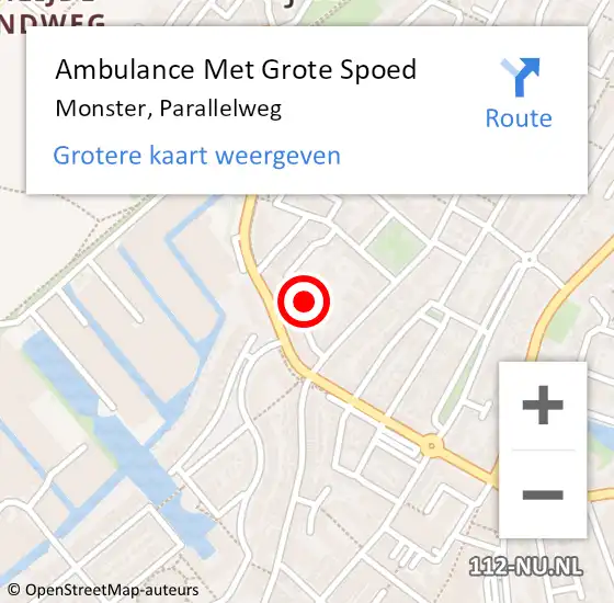 Locatie op kaart van de 112 melding: Ambulance Met Grote Spoed Naar Monster, Parallelweg op 16 september 2015 16:25
