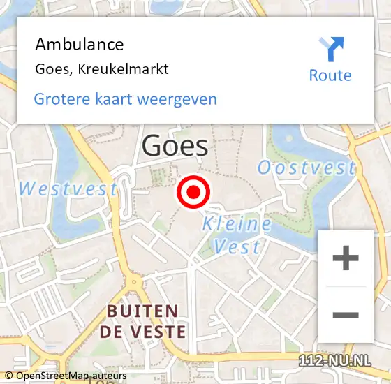 Locatie op kaart van de 112 melding: Ambulance Goes, Kreukelmarkt op 16 september 2015 18:49