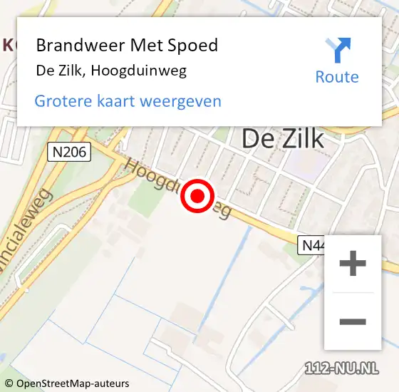 Locatie op kaart van de 112 melding: Brandweer Met Spoed Naar De Zilk, Hoogduinweg op 16 september 2015 20:50