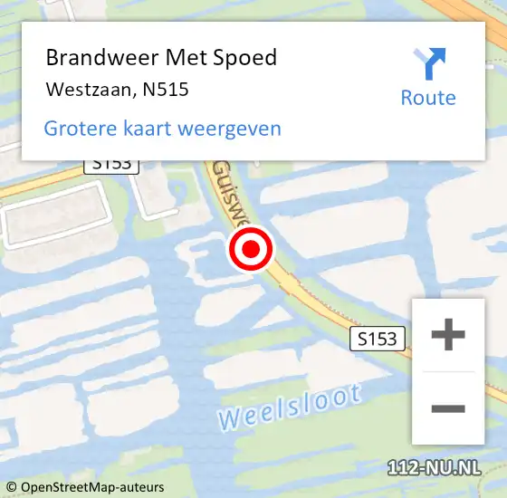 Locatie op kaart van de 112 melding: Brandweer Met Spoed Naar Westzaan, N515 op 16 september 2015 22:08