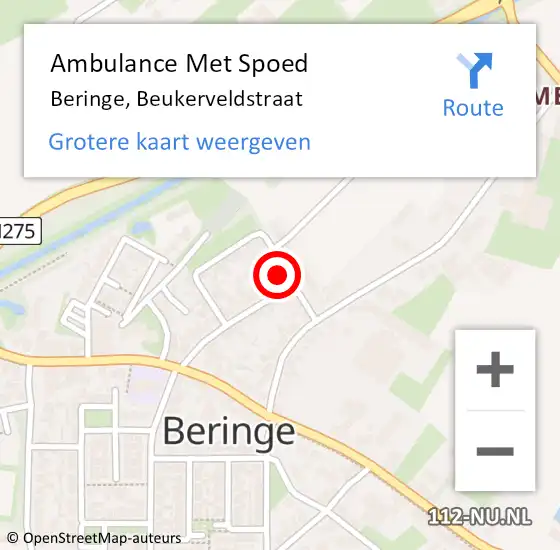 Locatie op kaart van de 112 melding: Ambulance Met Spoed Naar Beringe, Beukerveldstraat op 16 september 2015 23:46