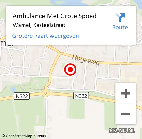 Locatie op kaart van de 112 melding: Ambulance Met Grote Spoed Naar Wamel, Kasteelstraat op 17 september 2015 01:14