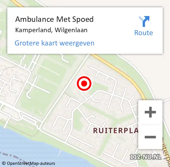 Locatie op kaart van de 112 melding: Ambulance Met Spoed Naar Kamperland, Wilgenlaan op 17 september 2015 07:55