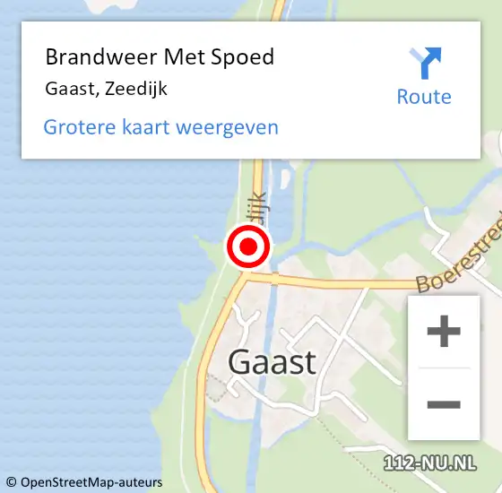 Locatie op kaart van de 112 melding: Brandweer Met Spoed Naar Gaast, Zeedijk op 17 september 2015 07:55