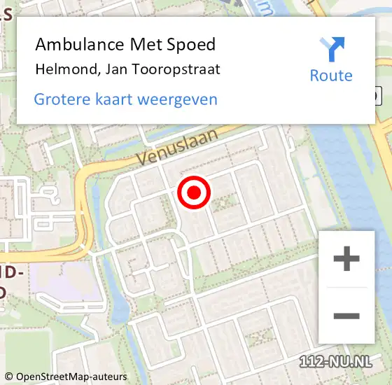 Locatie op kaart van de 112 melding: Ambulance Met Spoed Naar Helmond, Jan Tooropstraat op 17 september 2015 08:55