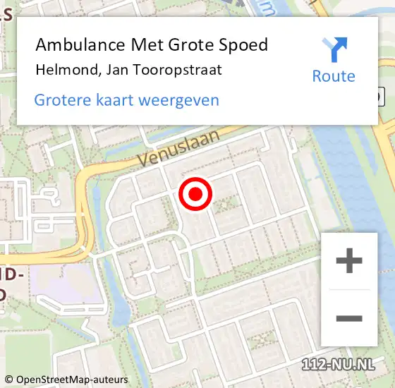 Locatie op kaart van de 112 melding: Ambulance Met Grote Spoed Naar Helmond, Jan Tooropstraat op 17 september 2015 09:18