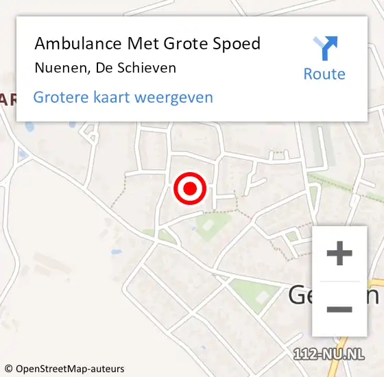 Locatie op kaart van de 112 melding: Ambulance Met Grote Spoed Naar Nuenen, De Schieven op 17 september 2015 10:06