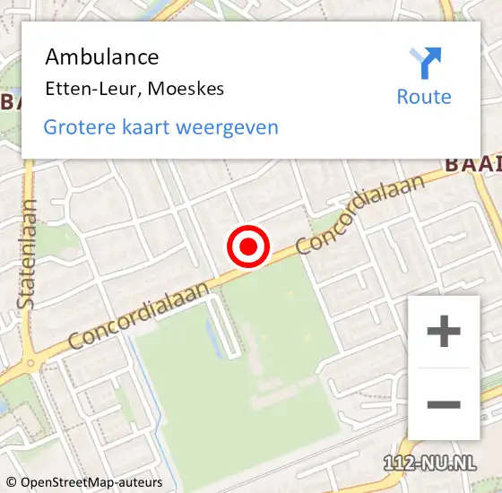 Locatie op kaart van de 112 melding: Ambulance Etten-Leur, Moeskes op 17 september 2015 10:46