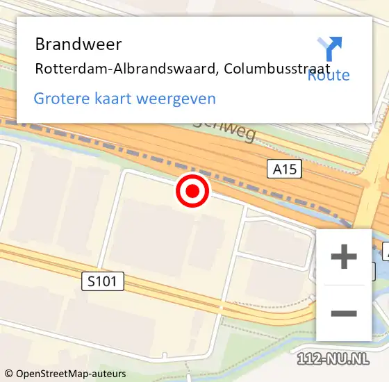 Locatie op kaart van de 112 melding: Brandweer Rotterdam-Albrandswaard, Columbusstraat op 17 september 2015 10:53