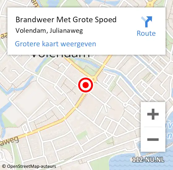 Locatie op kaart van de 112 melding: Brandweer Met Grote Spoed Naar Volendam, Julianaweg op 17 september 2015 11:05