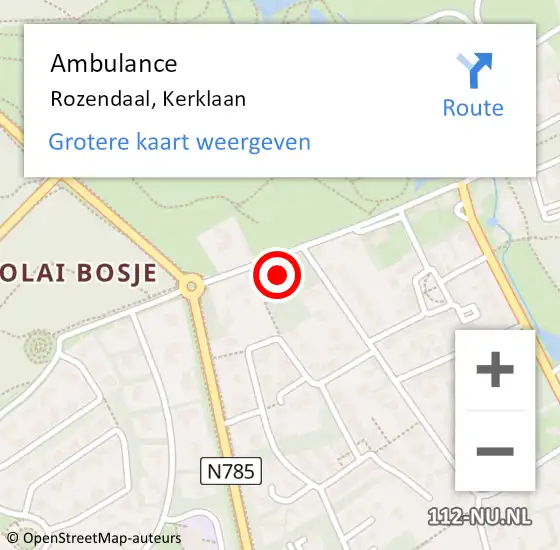 Locatie op kaart van de 112 melding: Ambulance Rozendaal, Kerklaan op 17 september 2015 12:07