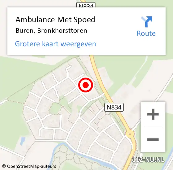 Locatie op kaart van de 112 melding: Ambulance Met Spoed Naar Buren, Bronkhorsttoren op 20 november 2013 19:15