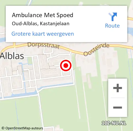 Locatie op kaart van de 112 melding: Ambulance Met Spoed Naar Oud-Alblas, Kastanjelaan op 20 november 2013 19:36