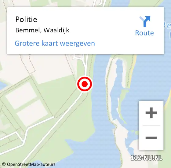 Locatie op kaart van de 112 melding: Politie Bemmel, Waaldijk op 17 september 2015 19:49