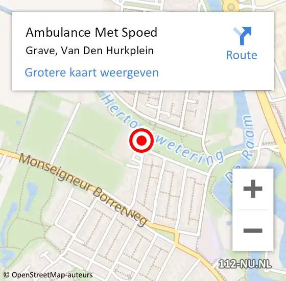 Locatie op kaart van de 112 melding: Ambulance Met Spoed Naar Grave, Van Den Hurkplein op 18 september 2015 09:02