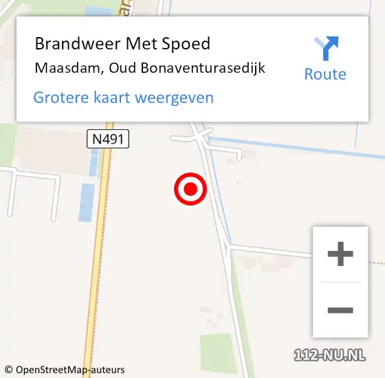 Locatie op kaart van de 112 melding: Brandweer Met Spoed Naar Maasdam, Oud Bonaventurasedijk op 18 september 2015 09:27