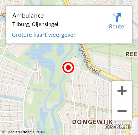 Locatie op kaart van de 112 melding: Ambulance Tilburg, Oijensingel op 18 september 2015 10:03