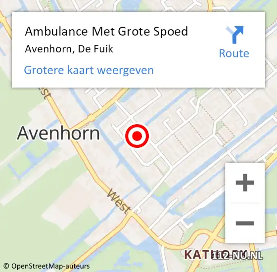 Locatie op kaart van de 112 melding: Ambulance Met Grote Spoed Naar Avenhorn, De Fuik op 18 september 2015 11:44