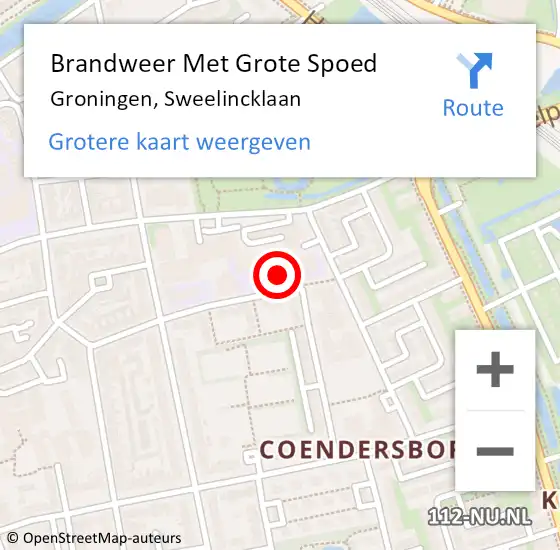 Locatie op kaart van de 112 melding: Brandweer Met Grote Spoed Naar Groningen, Sweelincklaan op 20 november 2013 21:01